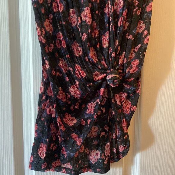 Free People Knotted Tank Top Racer Back Navy Blue Pink Flower Tank - Size Small - Picture 2 of 3